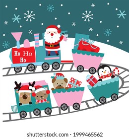Christmas santa and train for christmas greeting card, gift bag or box design