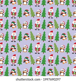 Christmas santa, tree and penguin pattern for christmas gift wrap