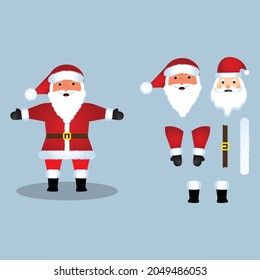 Christmas Santa vector design on a rusty aqua blue background. Santa Claus element design with the different parts of his body. A Santa Claus ​illustration for the Christmas event