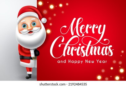 Christmas santa vector template design. Merry christmas text in red empty space for messages with santa claus character for xmas holiday season greeting card. Vector illustration. 
