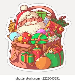 Christmas santa's bag cartoon sticker, xmas bag full of toys stickers collection. Multicolor