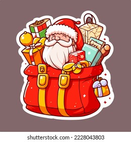Christmas santa's bag sticker, xmas bag full of toys stickers pack. Winter holidays