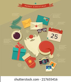 Christmas Santa's desktop flat icons design, vector hipster infographic