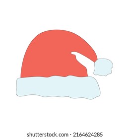 Christmas Santa's hat illustration. New Year decorative vector element, colorful holiday hat icon isolated on white background. New Year holidays, Christmas Eve - winter celebration and decoration.