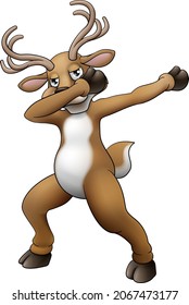 A Christmas Santas reindeer cartoon character dabbing or doing a fun dab dance