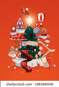 christmas santa's town greetings template vector/illustration