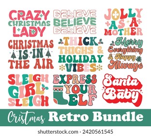 Christmas Saying, Christmas Retro T-shirt Bundle, Funny Christmas Quotes, Merry Christmas Retro Bundle, Holiday Saying, New Year Quotes, Winter Quotes, Cut File for Cricut svg