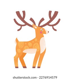 Christmas Scandi deer. Symbol of holidays and festivals. Forest dweller with horns. Minimalistic creativity and art. Nature and fauna, wild life. Cartoon flat vector illustration