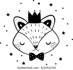 Christmas Scandinavian cute fox vector illustration for design, print, pattern, isolated on white background