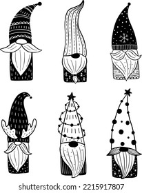 Weihnachtsskandinavische süße Gnome, Vektorgrafik für Design, Druck, Muster einzeln auf weißem Hintergrund