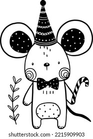 Escandinavia navideña linda ilustración del vector del ratón para diseño, impresión, patrón, aislado en fondo blanco