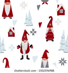 Christmas Scandinavian gnomes. Vector pattern.