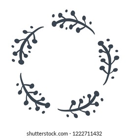 Christmas scandinavian Hand Drawn Vector floral wreath with place for your text. Isolated on white background for retro design flourish