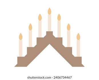 Christmas Scandinavian menorah with seven candles. Seven-branched candlestick decoration vector illustration