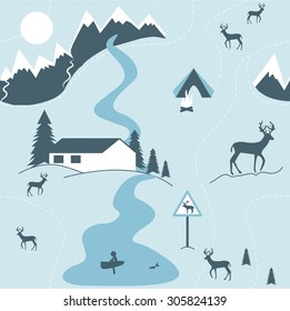 Christmas scandinavian seamless pattern 
Nordic style. Elements of Infographic. Shades of blue 