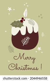 Christmas scandinavian winter greeting card. Cozy candle light. Happy New Year template. Flat vector illustration