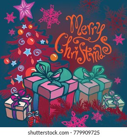 Christmas scene atmosphere vector greeting card illustration