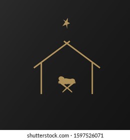 
Christmas scene of baby Jesus in a manger in silhouette, Christian Christmas star with the text Birth of Christ, vector banner