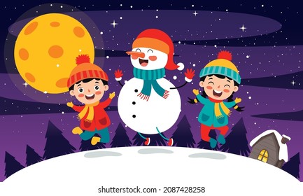 Christmas Scene With Cartoon Characters