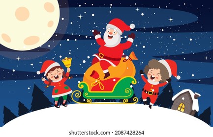 Christmas Scene With Cartoon Characters