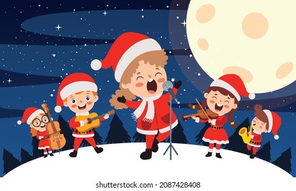Christmas Scene With Cartoon Characters
