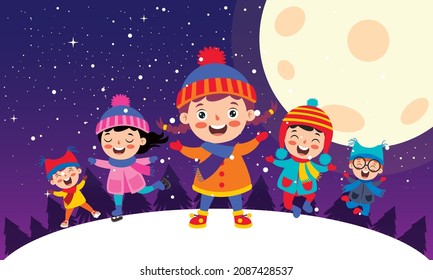 Escena De Navidad Con Caracteres De Dibujo