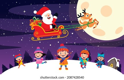 Christmas Scene With Cartoon Characters