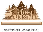 Christmas Scene laser cut template, Winter scene vector illustration 