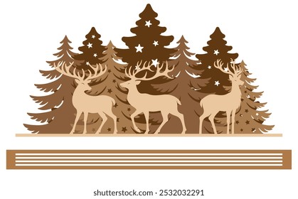 Christmas Scene laser cut template, Winter scene vector illustration 