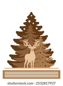 Christmas Scene laser cut template, Winter scene vector illustration 