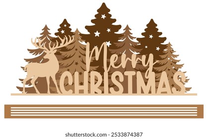 Christmas Scene laser cut template, Winter scene vector illustration 