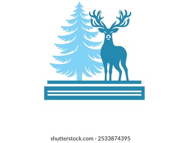 Christmas Scene laser cut template, Winter scene vector illustration 