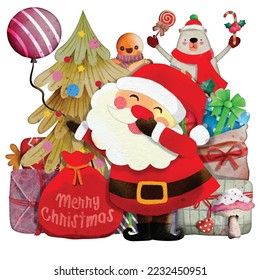Christmas scene, Christmas and New Year illustration for Santa Claus, watercolor painting.