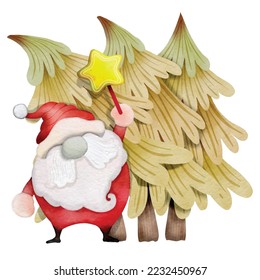 Christmas scene, Christmas and New Year illustration for Santa Claus, watercolor painting.