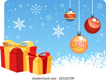 Christmas scene with presents vector cartoon illustration
