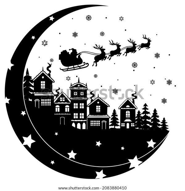 Christmas Scene Santa Claus Flies Over Stock Vector (Royalty Free ...