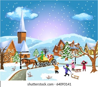 christmas scene with santa coming