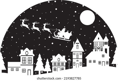 Christmas Scene, Santa, Reindeer Sleigh, Christmas, Vector Illustration Files