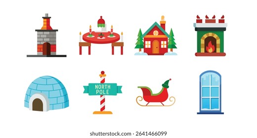 Christmas Scene and Setting Items Vector Illustration - Cartoon, Clipart and Line Art Design