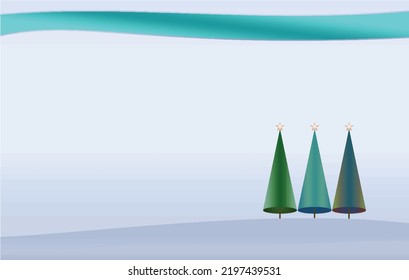 christmas scene three cone trees on hill with background border poster card