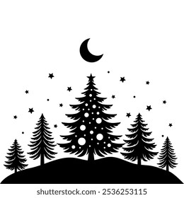 Christmas scene vector illustration, winter vinyl decal for window. Winter vector scene. 