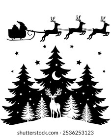 Christmas scene vector illustration, winter vinyl decal for window. Winter vector scene. 