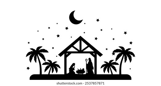 Christmas scene vector illustration, winter vinyl decal for window. Winter vector scene. 