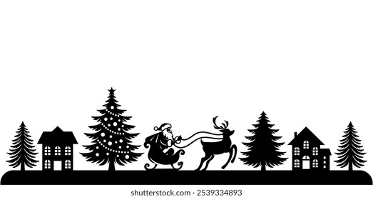 Christmas scene vector illustration, winter vinyl decal for window. Winter vector scene. 