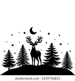 Christmas scene vector illustration, winter vinyl decal for window. Winter vector scene. 