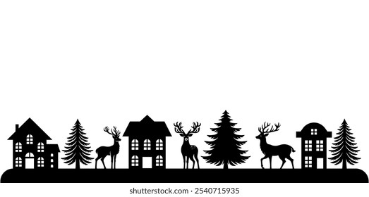 Christmas scene vector illustration, winter vinyl decal for window. Winter vector scene. 