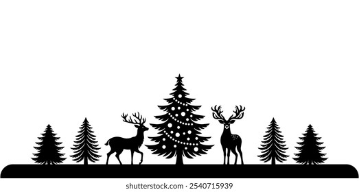 Christmas scene vector illustration, winter vinyl decal for window. Winter vector scene. 