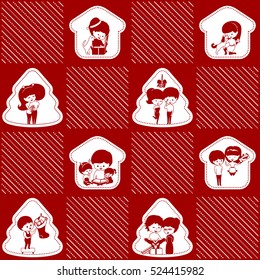 Christmas scenes. Red  square pattern