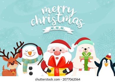 Christmas scenes snowflake with Santa claus, penguin, reindeer, bear, snowman. Merry Christmas cutout element Holiday cards, invitations and website celebration decoration. Flat vector illustration