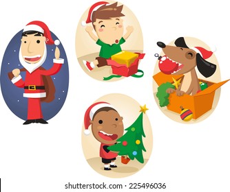 Christmas scenes vector cartoon illustration